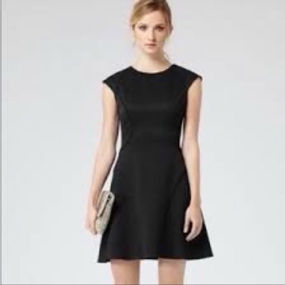Reiss textured fit and flare little black dress